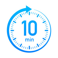 The 10 minutes, stopwatch  icon. Stopwatch icon in flat style, timer on on color background.  illustration.