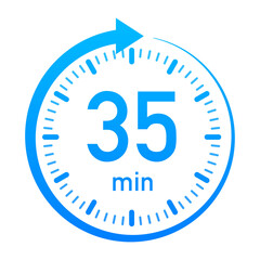The 35 minutes, stopwatch  icon. Stopwatch icon in flat style, timer on on color background.  illustration.