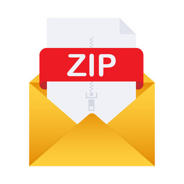 Download ZIP button. Downloading document concept. File with ZIP label and down arrow sign.  illustration.
