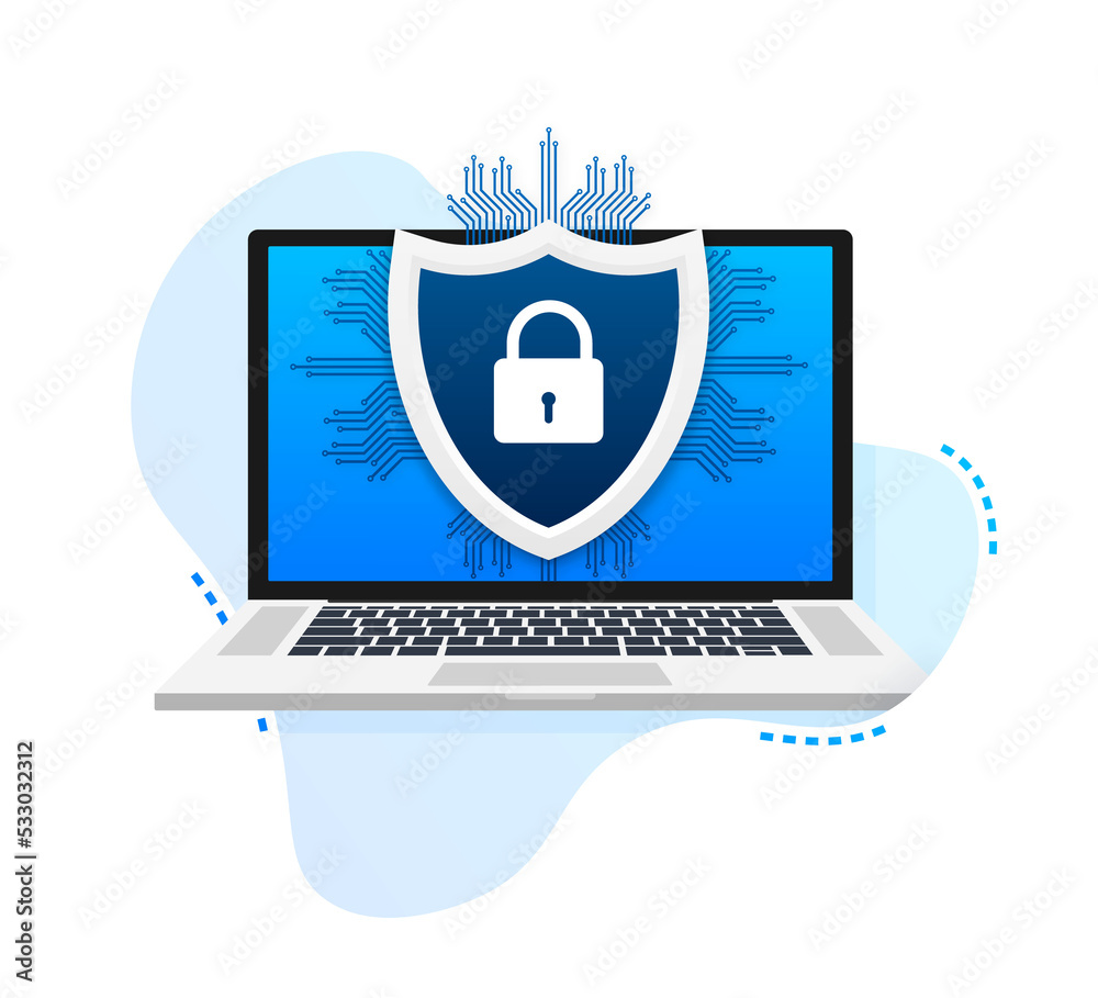 Wall mural cyber security logo with shield and check mark. security shield concept. internet security. illustra