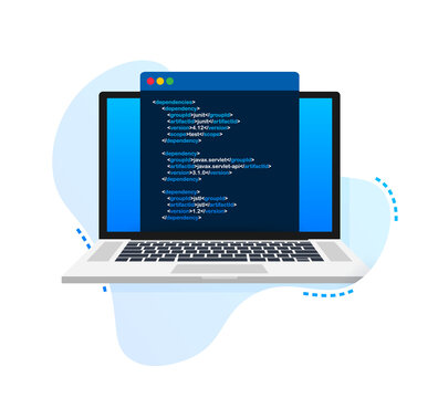  laptop coding pattern. Web developer, design, programming. Laptop screen code.  illustration.