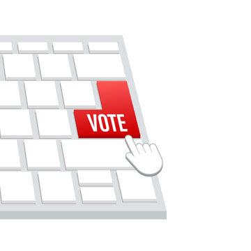 Vote button on keaboard. Hand click icon. Finger click icon.  stock illustration.