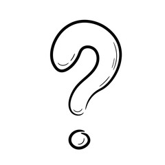 Question mark symbol. Hand drawn in doodle sketch style. Line drawing simple black question icon. Isolated vector illustration.