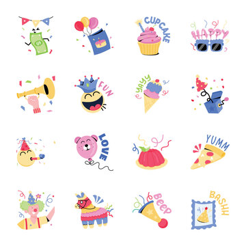 Set of Birthday Decoration Flat Stickers 

