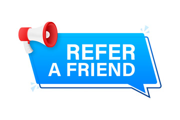 Megaphone banner, refer a friend.  stock illustration.