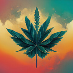 Cannabis weed on artistic gradient background. Digital illustration - obrazy, fototapety, plakaty