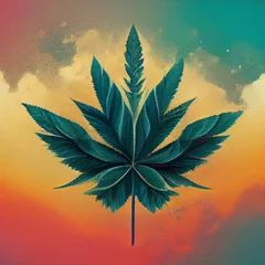 Fotobehang Cannabis weed on artistic gradient background. Digital illustration © jockermax3d