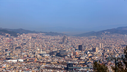 Aerial view of Barcelona from the Montjuic Hill, Barcelona, Spain