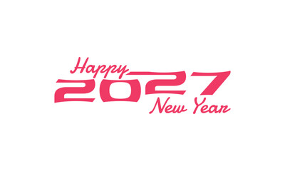 Happy New Year 2027 Logo. Abstract Hand drawn creative calligraphy vector logo design. 2027 New year Logo