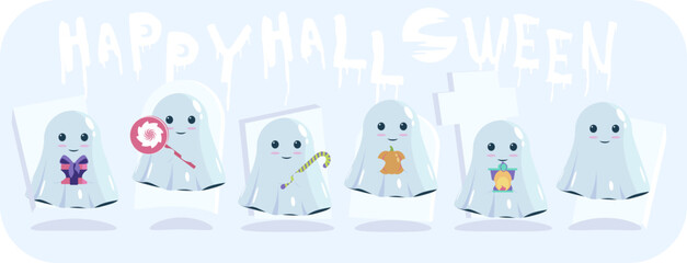 banner of funny and cute ghosts for happy halloween day 1