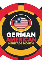 German-American Heritage Month. Happy holiday celebrate annual in October. Germany and United States flag. Culture month. Patriotic design. Poster, card, banner, template. Vector illustration
