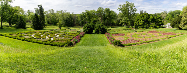 Hampton National Historic Site. View of formal gardens. Elaborate parterres or formal terraced gardens, known as Great Terrace and rectangular parterres of the Falling Gardens of Hampton. 