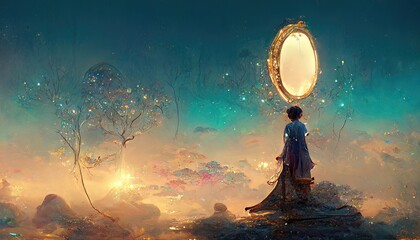 Fototapeta na wymiar Fantasy magical mysterious mirror. 3D illustration