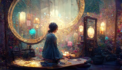 Fantasy magical mysterious mirror. 3D illustration