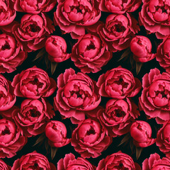 Seamless floral pattern, elegant flower background, red peonies, 3d illustration