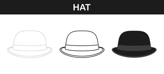 Hat tracing and coloring worksheet for kids
