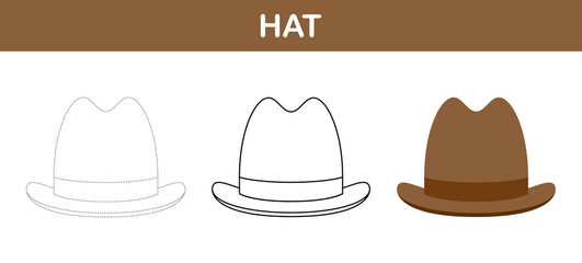 Hat tracing and coloring worksheet for kids