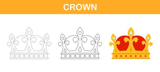 Crown tracing and coloring worksheet for kids