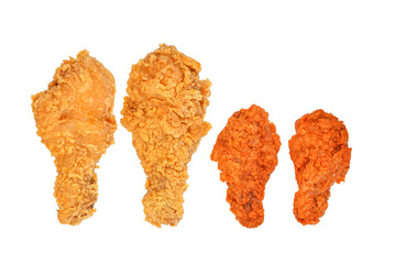 Fried chicken isolated on white background. Top view
