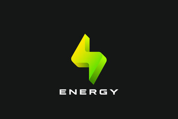 Flash Lightning Logo Green Energy Power Electric Bolt Design Vector Template.