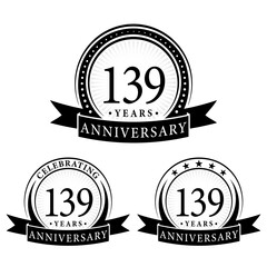 139 years anniversary logo collections. Set of 139th Anniversary logotype template. Vector and illustration. 