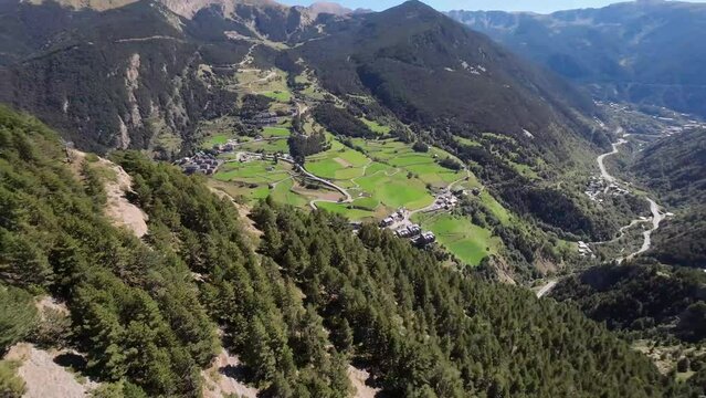 Aerial Top View Town Andorra La Vella Mountains Panorama, Funicamp D'encamp, Catalonia Spain 15 september 2022
