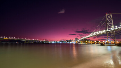 bridge at night in the city of Florianopolis, Santa Catarina, Brazil