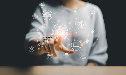 Ai, the concept of artificial intelligence use analytics, automation, and an autonomous brain. business communication, computer connection information intelligence technology. Automated robotic,