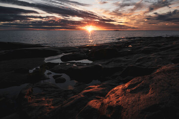 Fototapeta na wymiar Sunset at the beach. Ostrobothnia. Fäboda, Finland