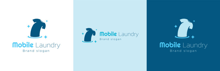 Fabric washing business logo design set, laundry service symbol, clothing wash machine emblem concept, textile cleaning shop editable commercial logotype, isolated on background