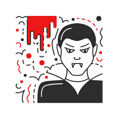 Halloween traditional male gothic character isolated. Aggressive vampire portrait in black cape. Holiday traditional monster personage textured concept design. Hand drawn flat vector illustration