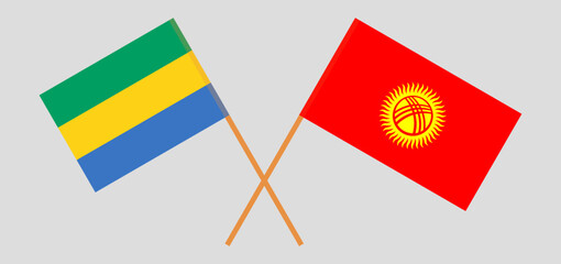 Crossed flags of Gabon and Kyrgyzstan. Official colors. Correct proportion