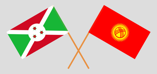 Crossed flags of Burundi and Kyrgyzstan. Official colors. Correct proportion