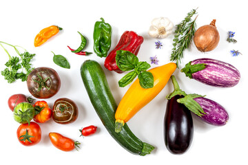 Ratatouille from Nice France- Ingredients on the kitchen gravel plan.