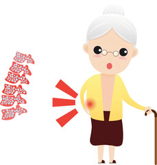 Caring for the elderly. Old woman with osteoporosis.