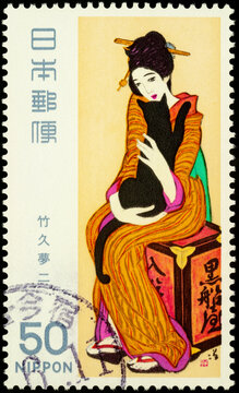 Young woman with black cat, by Yumeji Takehisa