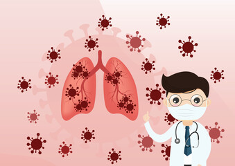 Doctor talks about the Coronavirus. Infected lungs.