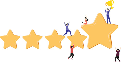 Fototapeta premium Customer review rating. Man and woman customer giving star rating, Customer Review.Positive online feedback.