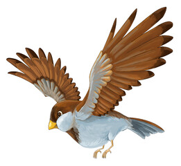 Cartoon exotic colorful bird flying isolated illustration for children