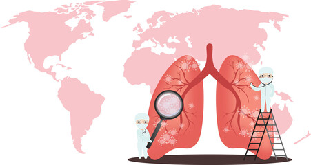 Coronavirus COVID-19. Doctor talks about virus. Infected lungs. Doctor and vaccine and virus.