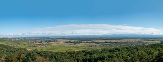  view from notre dame du Schauenberg to the Alsace region and village Pfaffenheim, France