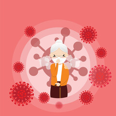 Threat of spreading coronavirus. Old woman staning spreading coronavirus infection.