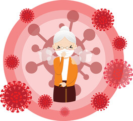Threat of spreading coronavirus. Old woman staning spreading coronavirus infection.