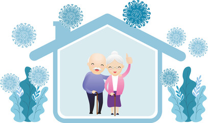 Happy family stay at home. People maintain quarantine to prevent spreading infection. Healthy lifestyle and corona virus COVID-19 global epidemic concept