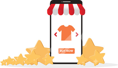 Five stars customer product rating review flat icon for apps and websites