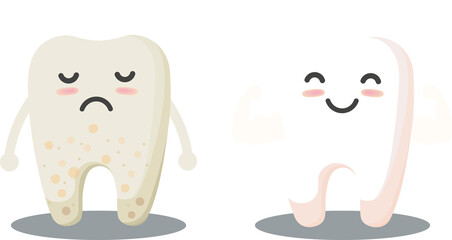 Happy tooth icon. Cute tooth characters. To brush your teeth with toothpaste. Oral hygiene, teeth cleaning.