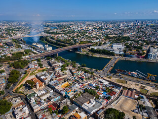 Obraz premium Beautiful aerial view of the City of San Domingo, its buildings and Caribbean ocean, in Dominican Republic