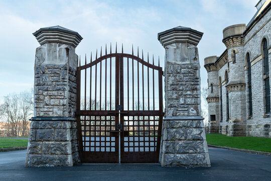 Iron gate to the Ohio State Prison located in Mansfield, Ohio Built in 1886.  Location used for filming the Shawshank Redemption.  Image taken 04/13/19.