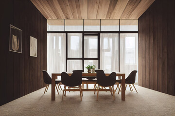 Fototapeta premium Interior of a modern dining room, modern office meeting room, 3d render, 3d illustration