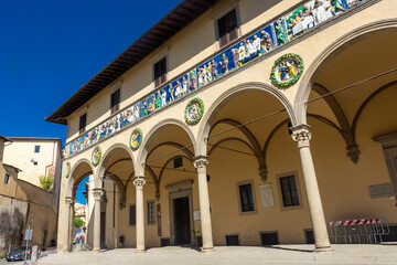 Pistoia,  Italy, 18 April 2022: "Spedale Del Ceppo", an ancient hospital in the city center